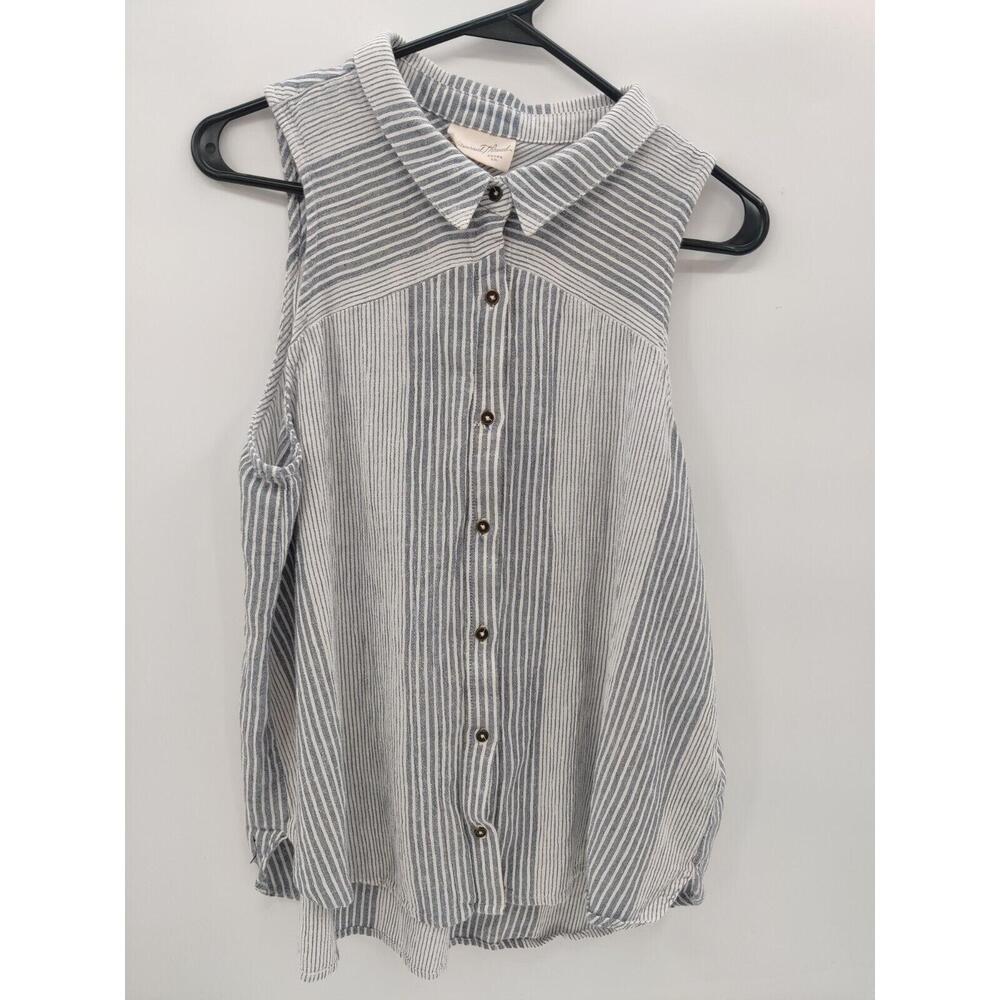 Universal Thread Shirt Womens Size Large Striped Sleeveless Linen Blend Collared